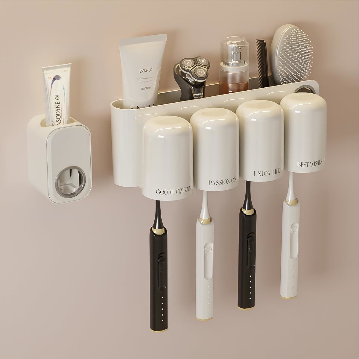 Tooth Brush Holder for Bathroom Cups and Toothpaste Dispenser