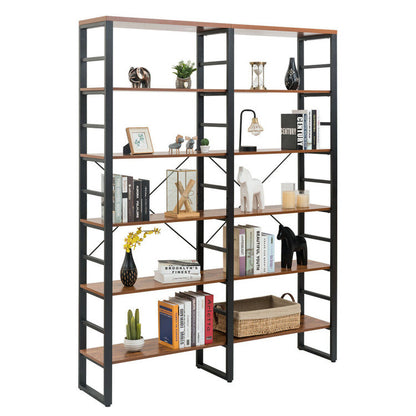 80 Inch Freestanding Industrial Double Wide 6-Shelf Bookcase