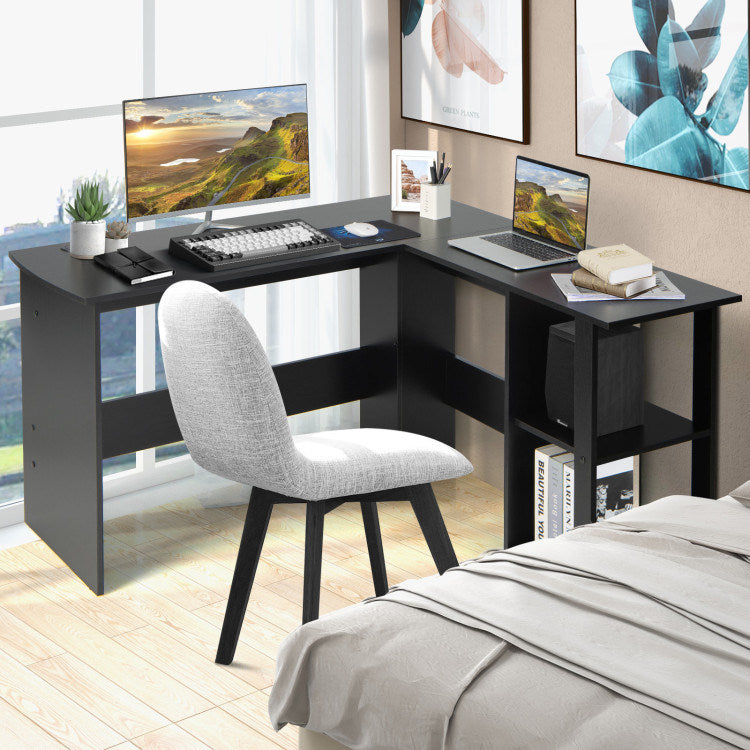 L Shaped Corner Computer Desk with Storage Shelves