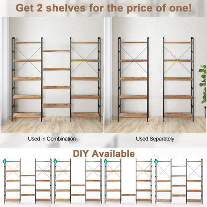 Large Triple Wide Floor Standing Bookcase Display Shelf with Metal Frame