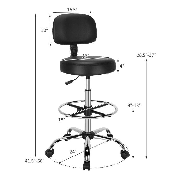 Swivel PU Leather Drafting Chair with Retractable Mid Back