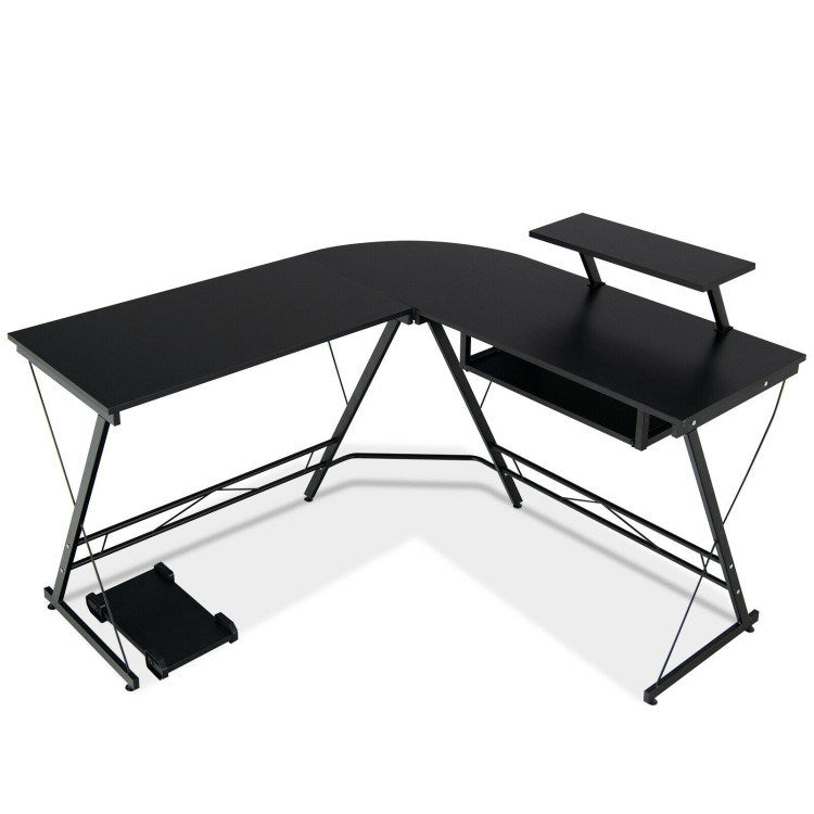 L Shaped Computer Desk Home Office Workstation with Movable Monitor Stand