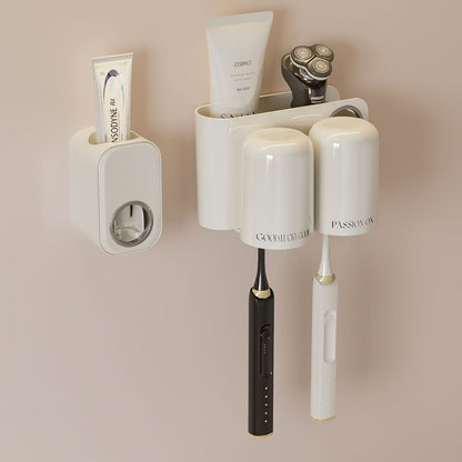 Tooth Brush Holder for Bathroom Cups and Toothpaste Dispenser