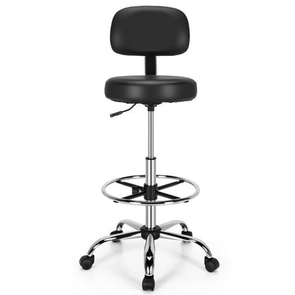 Swivel PU Leather Drafting Chair with Retractable Mid Back