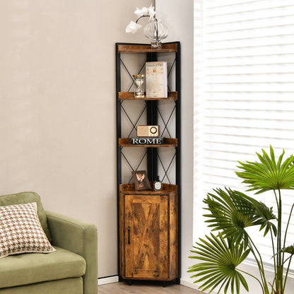 Tall Corner Storage Cabinet with 3-Tier Shelf and Enclosed Cabinet