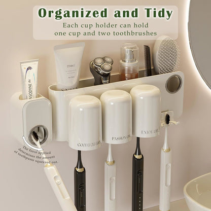 Tooth Brush Holder for Bathroom Cups and Toothpaste Dispenser