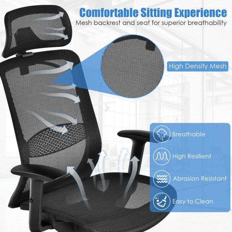 18 Inch to 22.5 Inch Height Adjustable Ergonomic High Back Mesh Office Chair Recliner Task Chair with Hanger