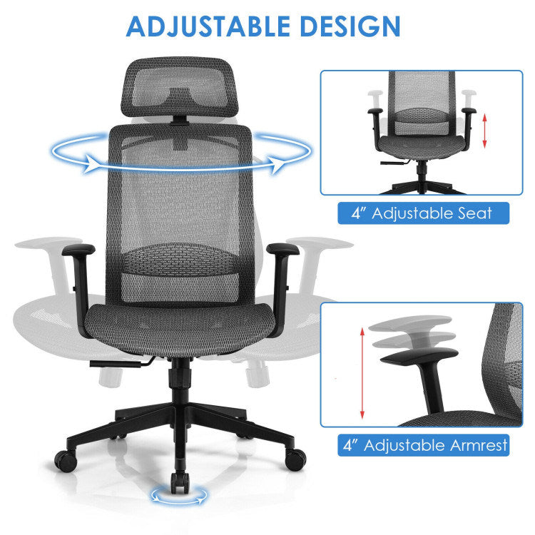 18 Inch to 22.5 Inch Height Adjustable Ergonomic High Back Mesh Office Chair Recliner Task Chair with Hanger