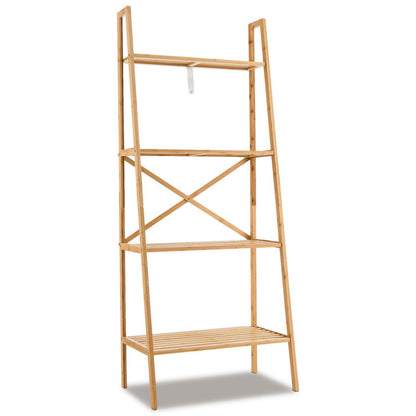 58 Inch 4-Tier Bamboo Ladder Bookshelf