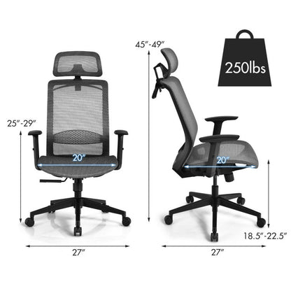 18 Inch to 22.5 Inch Height Adjustable Ergonomic High Back Mesh Office Chair Recliner Task Chair with Hanger