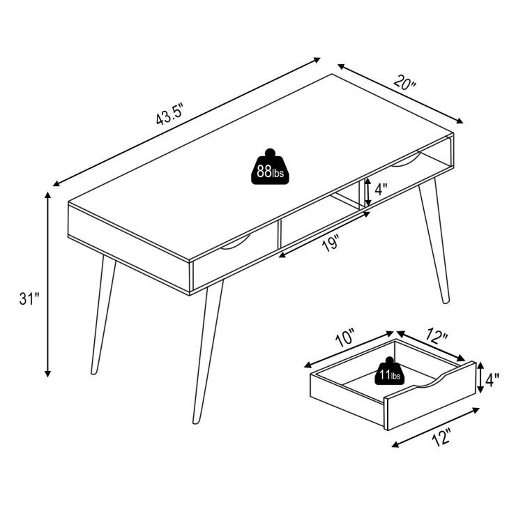 Stylish Computer Desk Workstation with 2 Drawers and Solid Wood Legs