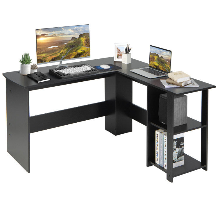 L Shaped Corner Computer Desk with Storage Shelves