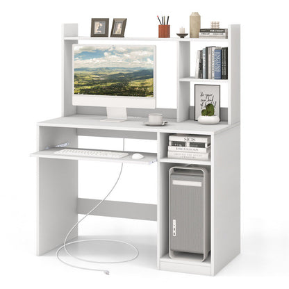 Home Office Computer Desk with Bookcase Keyboard Tray and CPU Stand