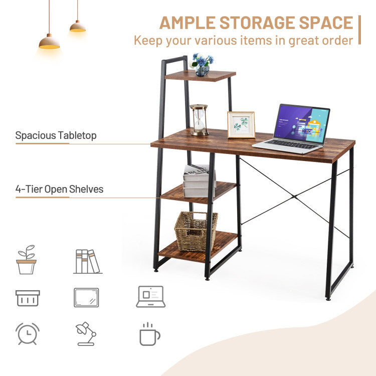 Compact Computer Desk Workstation with 4 Tier Shelves for Home and Office