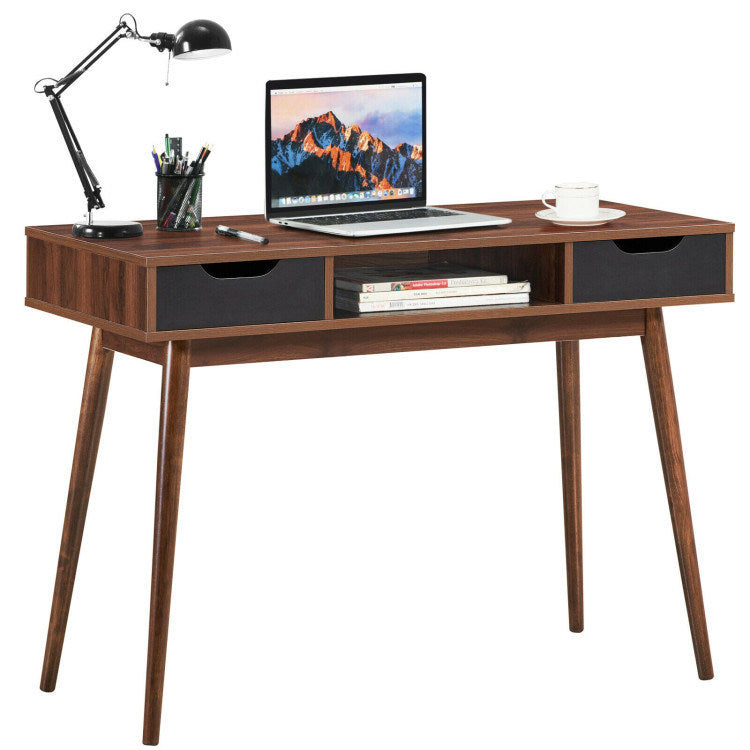 Stylish Computer Desk Workstation with 2 Drawers and Solid Wood Legs