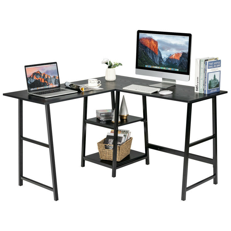 L-Shaped Corner Computer Desk with Storage Shelves