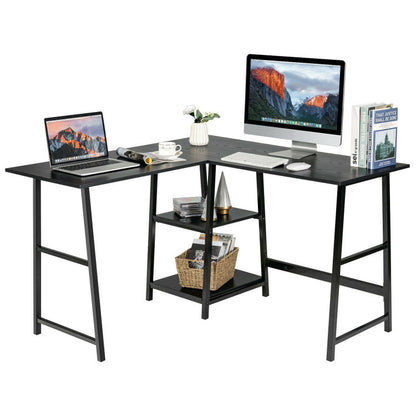 L-Shaped Corner Computer Desk with Storage Shelves