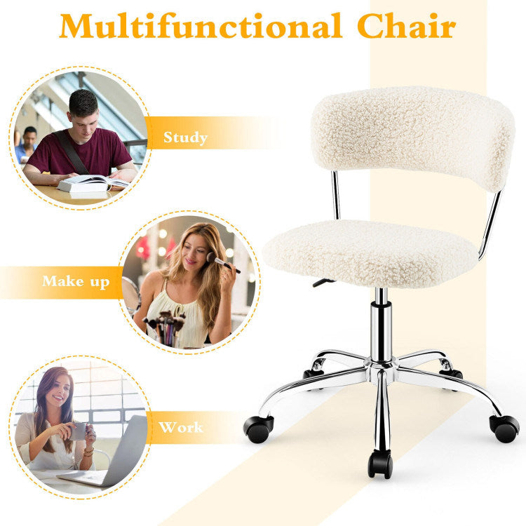 Computer Desk Chair Adjustable Sherpa Office Chair Swivel Vanity Chair