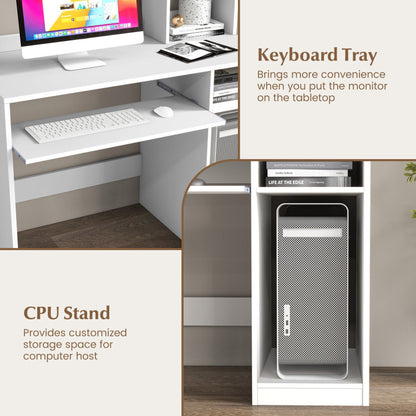 Home Office Computer Desk with Bookcase Keyboard Tray and CPU Stand