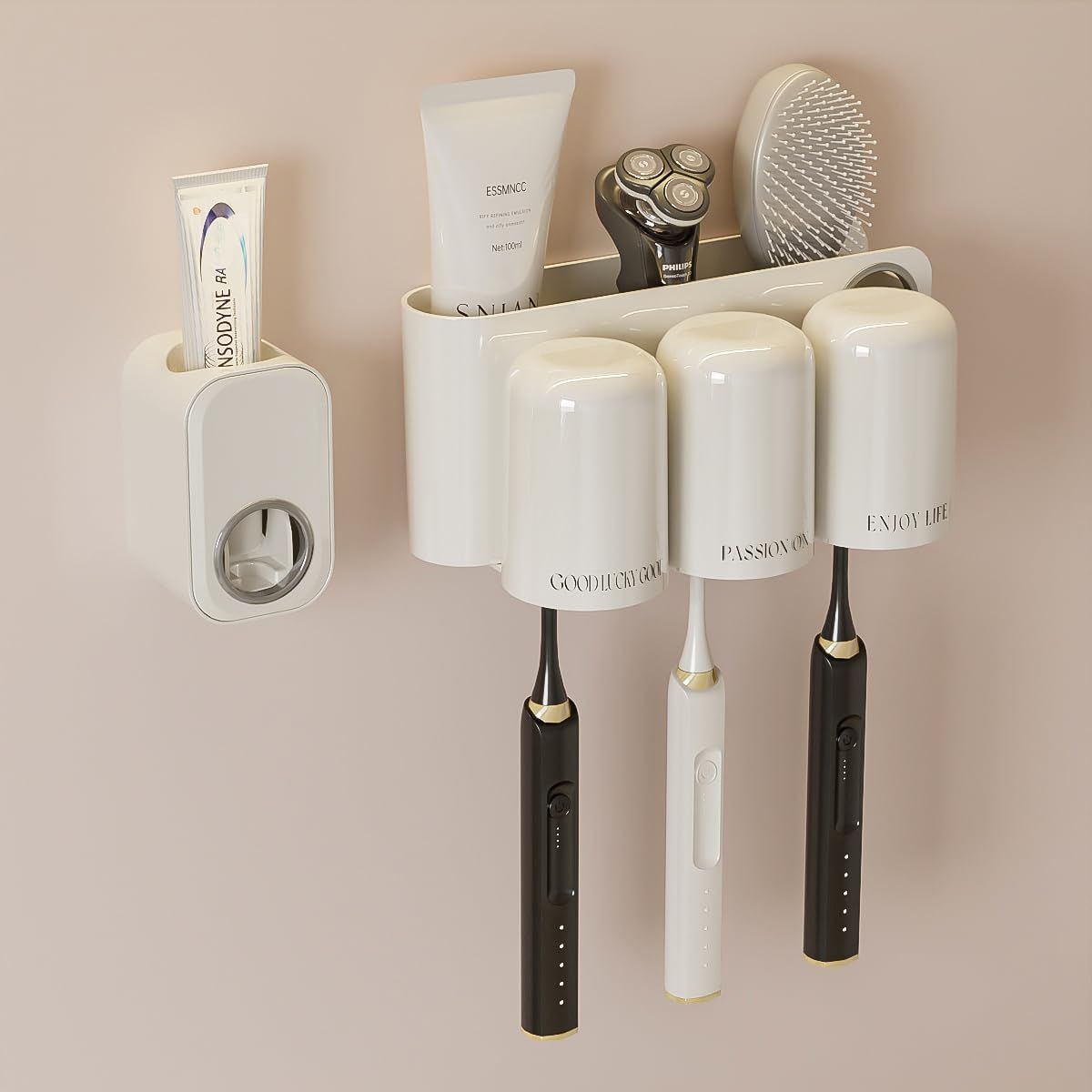 Tooth Brush Holder for Bathroom Cups and Toothpaste Dispenser