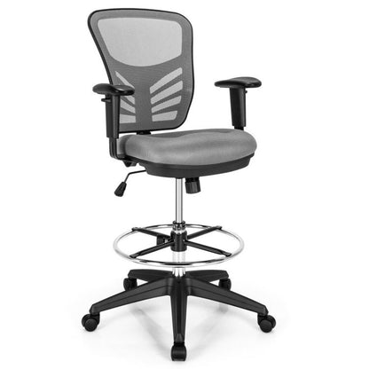 Mesh Drafting Chair Office Chair with Adjustable Armrests and Foot-Ring