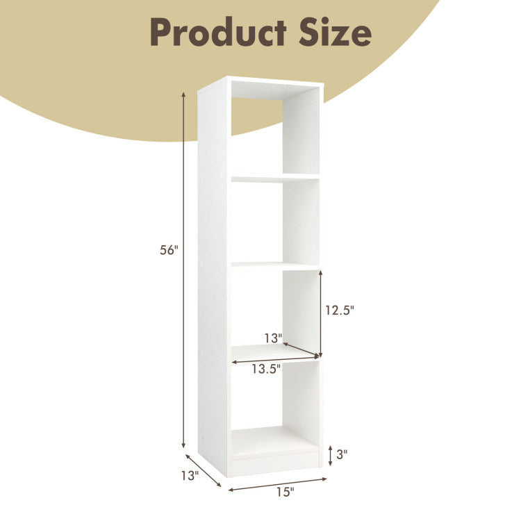 5 Tiers 4-Cube Narrow Bookshelf with 4 Anti-Tipping Kits