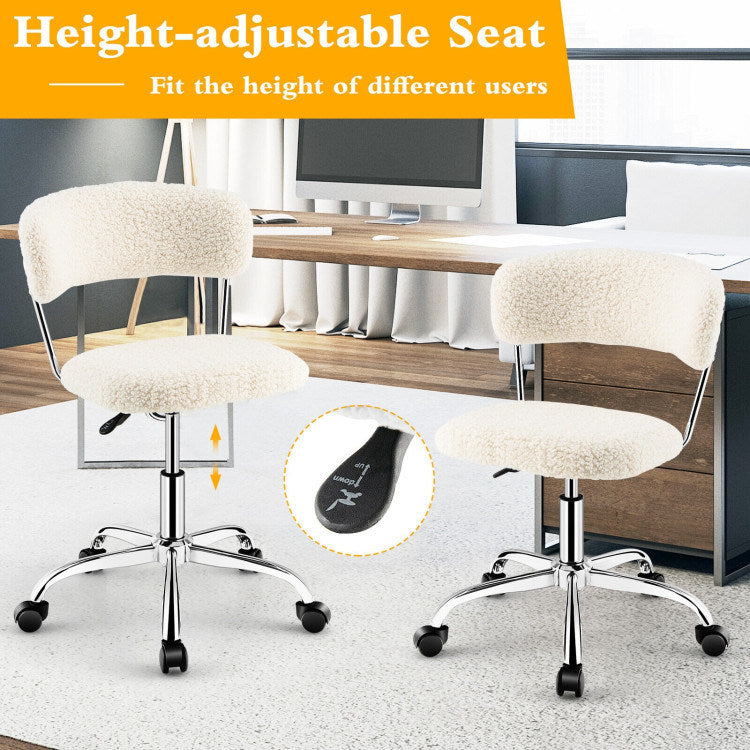 Computer Desk Chair Adjustable Sherpa Office Chair Swivel Vanity Chair