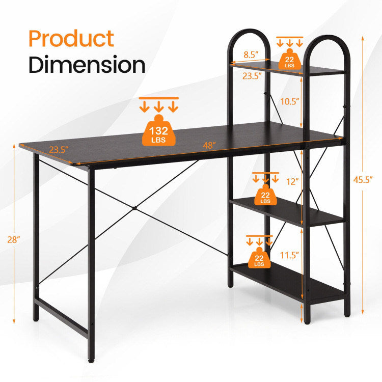 Reversible Computer Desk Study Workstation Home Office 4-tier Bookshelf