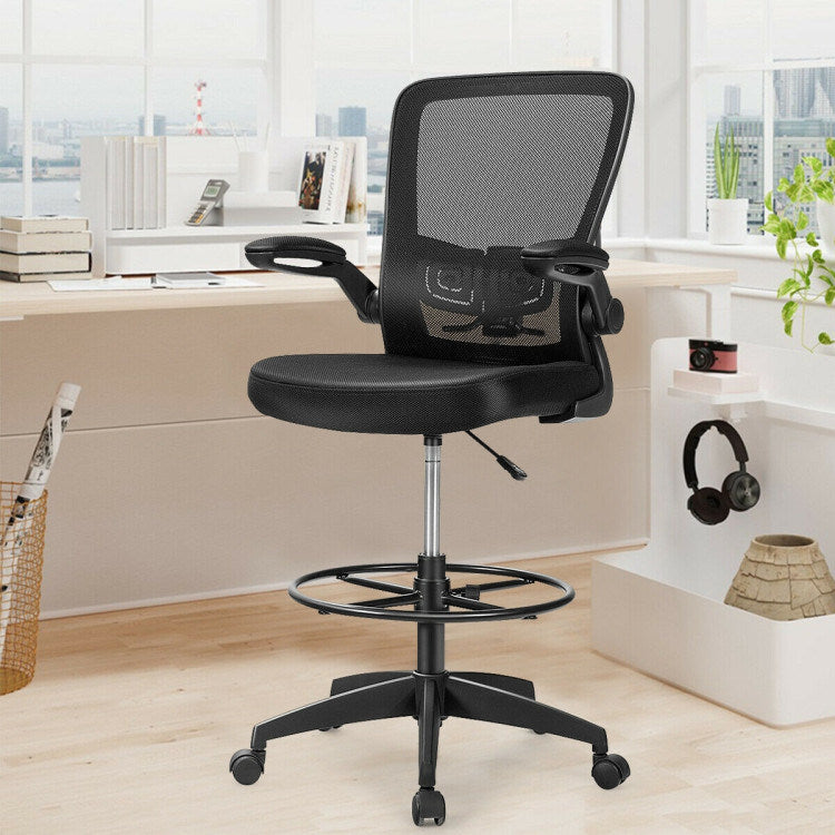 Height Adjustable Drafting Chair with Flip Up Arms