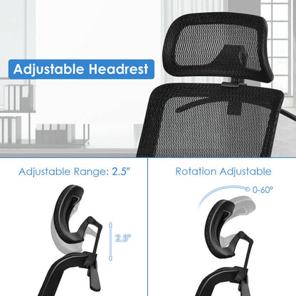 18 Inch to 22.5 Inch Height Adjustable Ergonomic High Back Mesh Office Chair Recliner Task Chair with Hanger