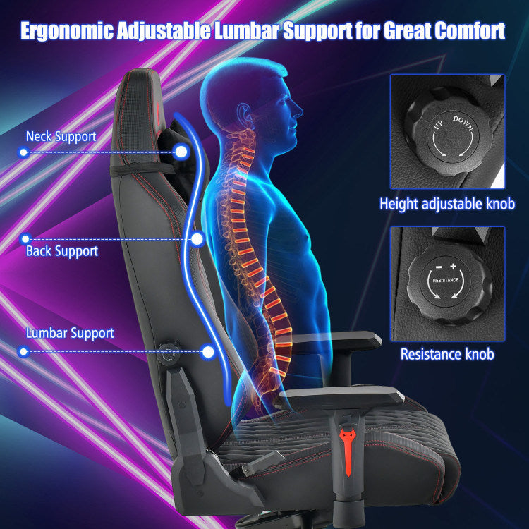 Adjustable Gaming Chair with Gas Lift 4D Armrest and Lumbar Support