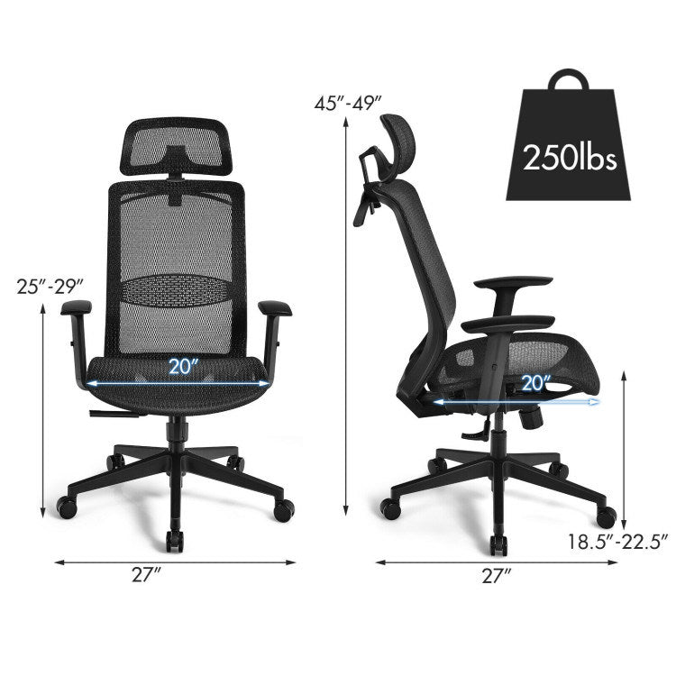 18 Inch to 22.5 Inch Height Adjustable Ergonomic High Back Mesh Office Chair Recliner Task Chair with Hanger