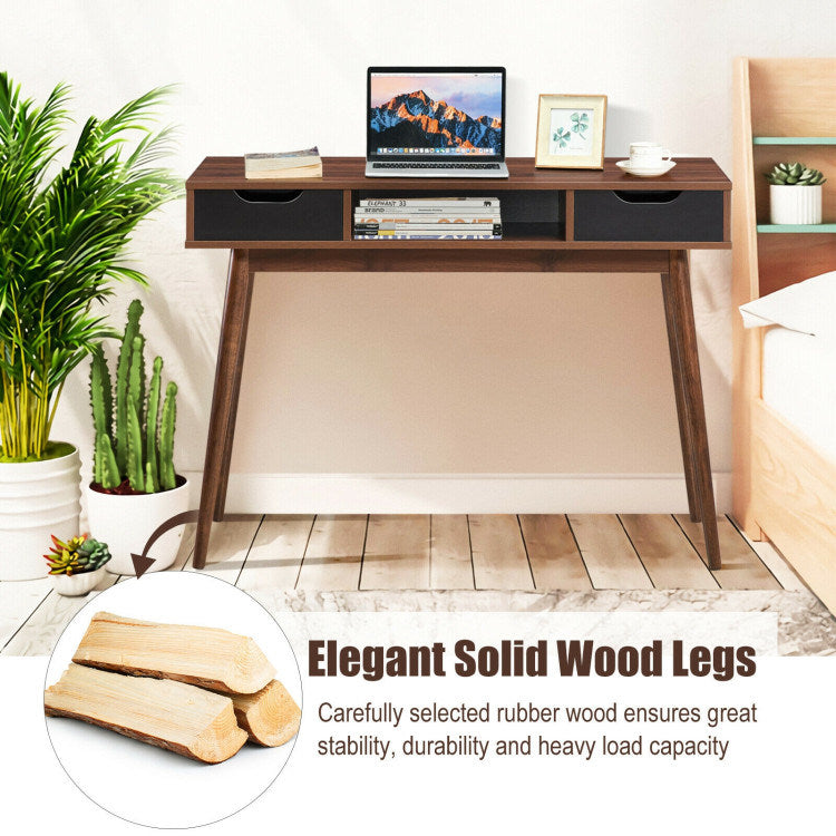 Stylish Computer Desk Workstation with 2 Drawers and Solid Wood Legs