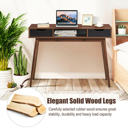 Stylish Computer Desk Workstation with 2 Drawers and Solid Wood Legs