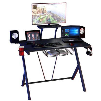 Multifunctional E-Sport Gaming Desk with Headset Hook and Cup Holder