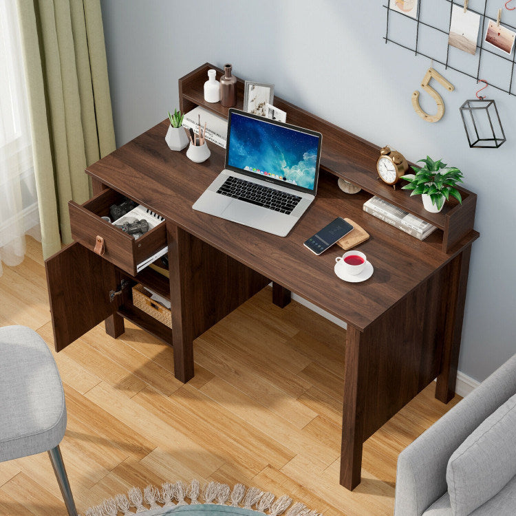 48 Inch Computer Desk Writing Workstation with Drawer and Hutch Walnut