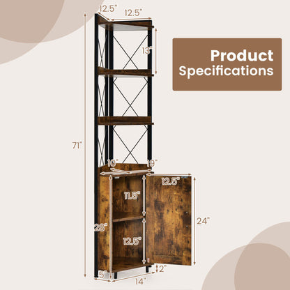 Tall Corner Storage Cabinet with 3-Tier Shelf and Enclosed Cabinet