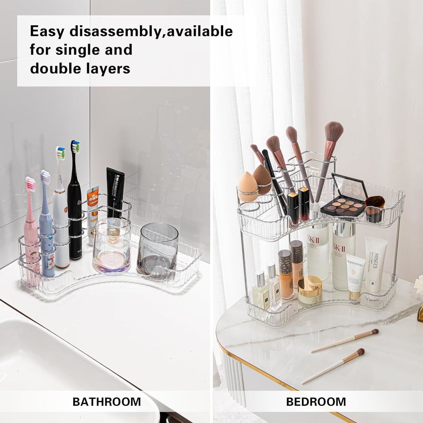 Acrylic Corner Makeup Organizer Stylish Counter Organizer for Vanity and Bathroom Countertop