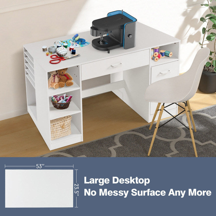 Sewing Craft Table Home Office Computer Desk with Storage Shelves and Drawer