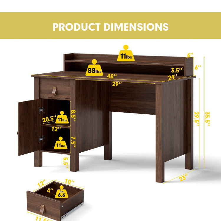 48 Inch Computer Desk Writing Workstation with Drawer and Hutch Walnut