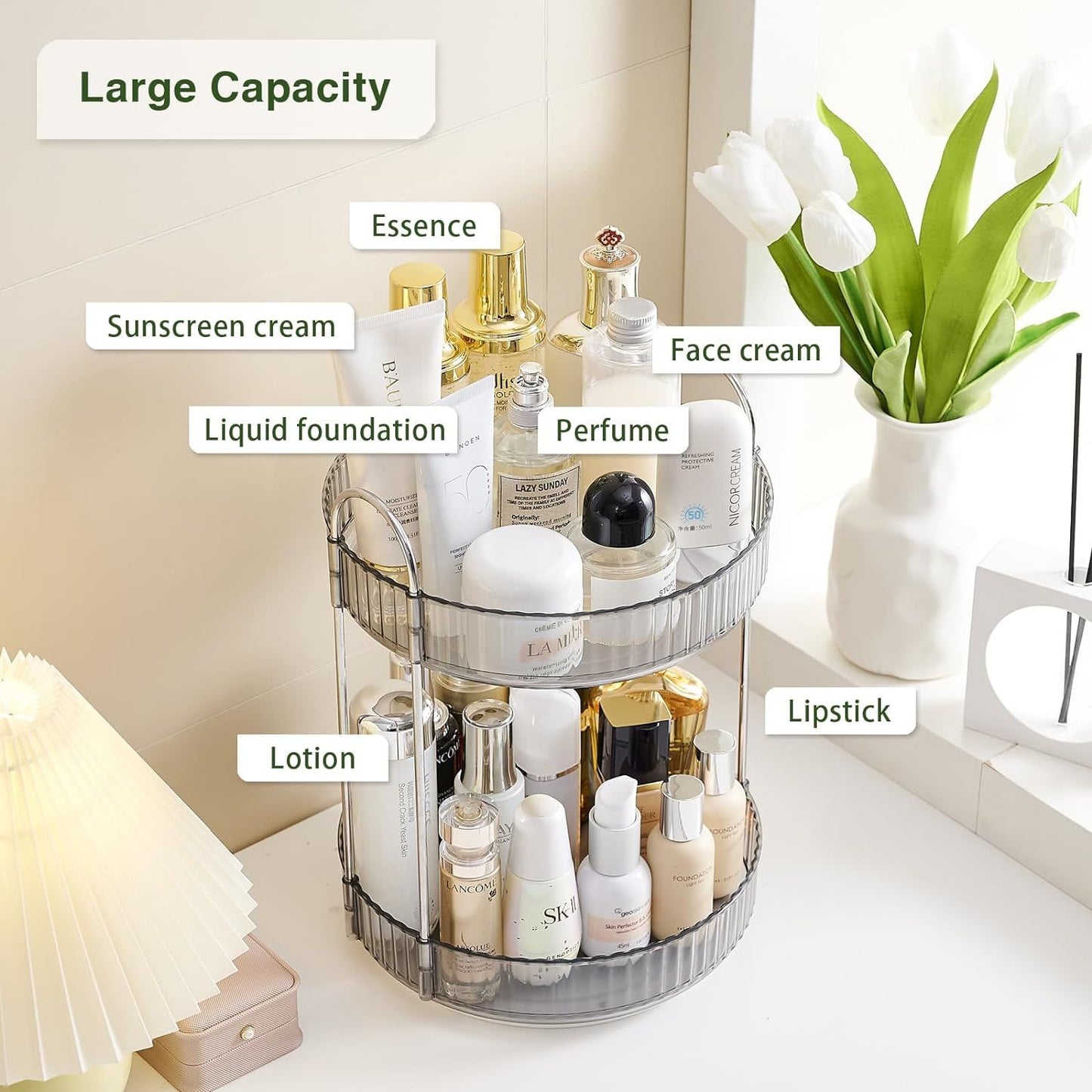 Rotating Makeup Organizer Acrylic Perfume Organizer Clear Skincare Organizer Cosmetics Organizer for Vanity Countertop