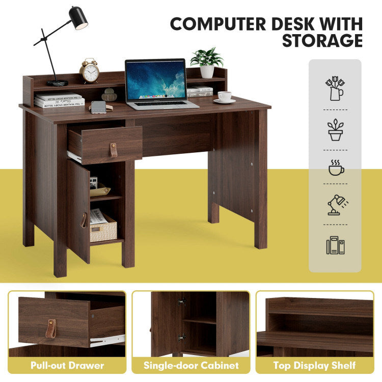 48 Inch Computer Desk Writing Workstation with Drawer and Hutch Walnut