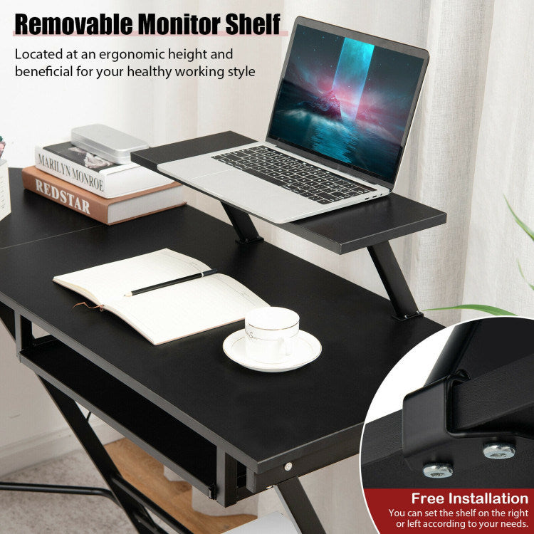 L Shaped Computer Desk Home Office Workstation with Movable Monitor Stand