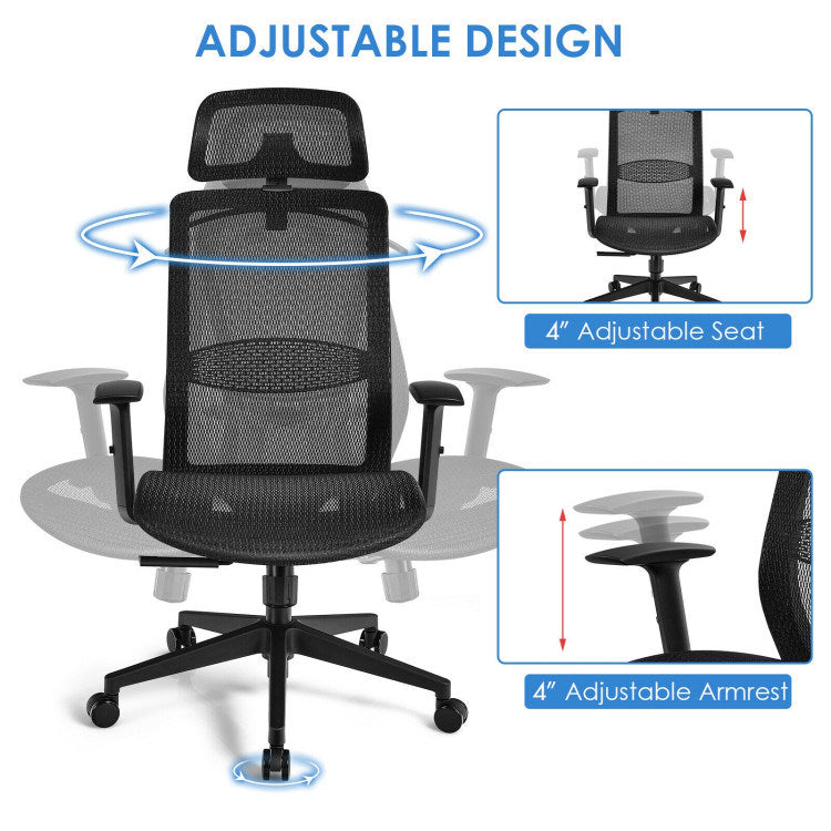 18 Inch to 22.5 Inch Height Adjustable Ergonomic High Back Mesh Office Chair Recliner Task Chair with Hanger