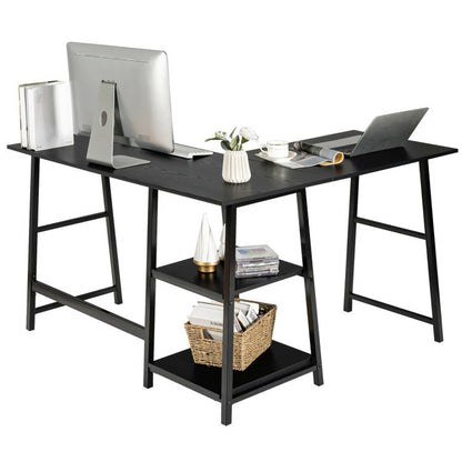 L-Shaped Corner Computer Desk with Storage Shelves