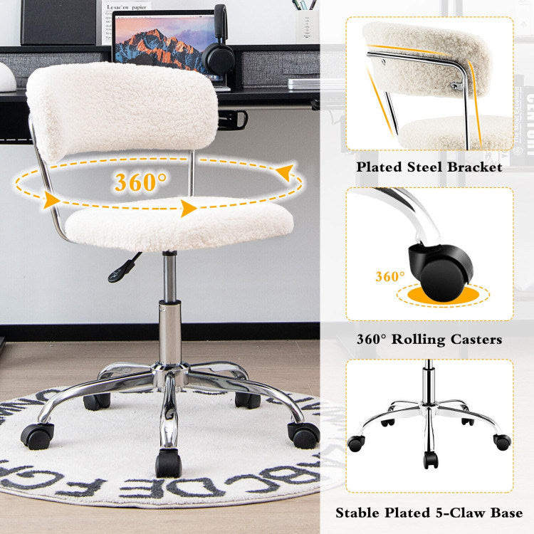 Computer Desk Chair Adjustable Sherpa Office Chair Swivel Vanity Chair