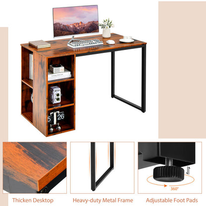 Computer Desk with 5 Side Shelves and Metal Frame