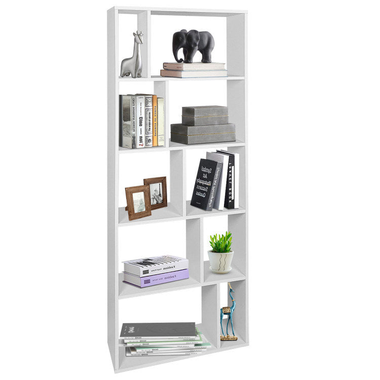 66 Inch Tall 5 Tiers Wood Bookshelf with 10 Open Compartments