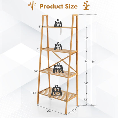 58 Inch 4-Tier Bamboo Ladder Bookshelf