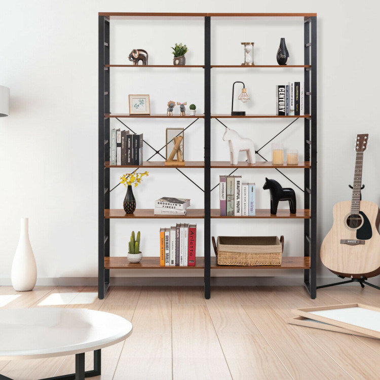 80 Inch Freestanding Industrial Double Wide 6-Shelf Bookcase